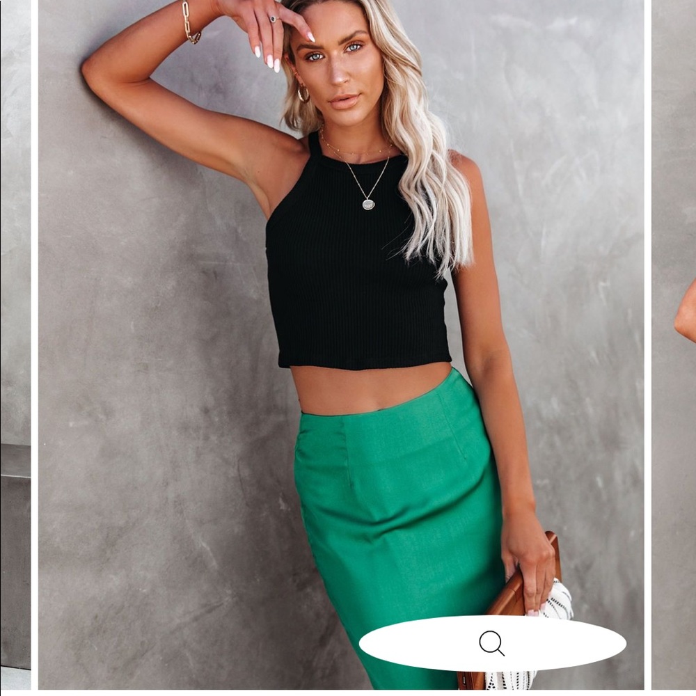 Vici Black Ribbed Halter Crop Top